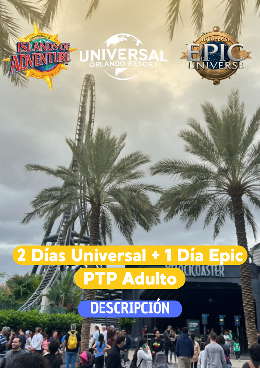 2 DIAS UNIVERSAL STUDIOS PTP + 1 DIA EPIC ADULTO - CLIC EN EL BOTON DE WHATSAPP PARA MAS INFORMACION! TARIFAS DESDE...