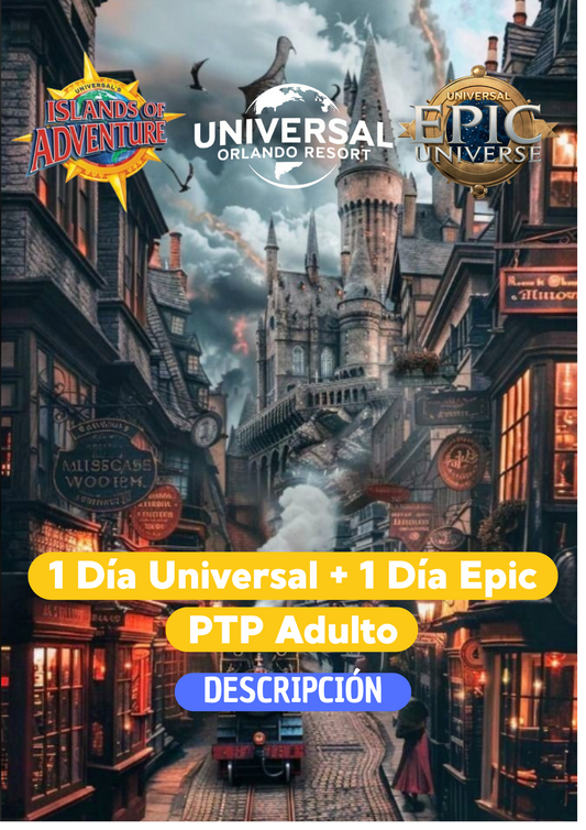 1 DIA UNIVERSAL STUDIOS PTP + 1 DIA EPIC ADULTO - CLIC EN EL BOTON DE WHATSAPP PARA MAS INFORMACION! TARIFAS DESDE...